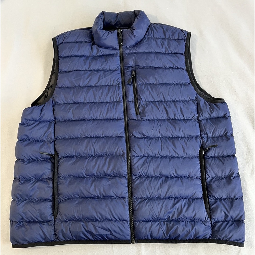 32 Degrees‎ Men's Down Filled Vest Stand Up Collar Size XXL Blue Zip Pockets